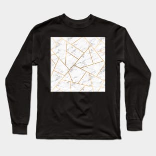 White Marble and Gold Geo Long Sleeve T-Shirt